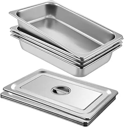 Mophorn 4 Pack Hotel Pan Steam Table Pan Full Size with Lid 20.8