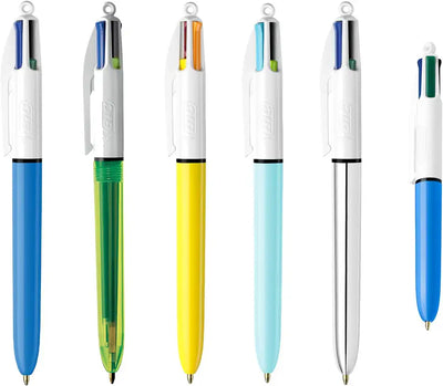 BIC 4 Colours Ball Pen Set with Sun, Fun, Shine, Fluo, Mini, and Original - Assorted Ink Colours, Pack of 6, 962602