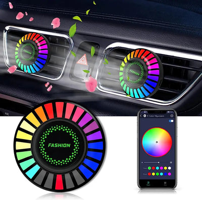 Car Voice-Activated Rhythm Light, Air Freshener Vent Clip, 24 LEDs RGB Car LED Light Sound Pickup Light with Fragrance Aroma Diffuser, 170 Color Modes, Car Accessories