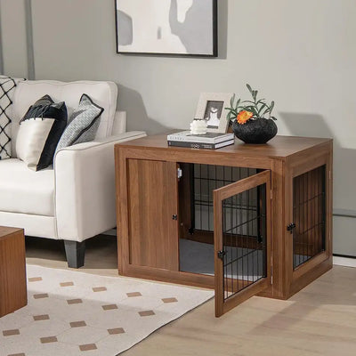 Costway Furniture Dog Crate, Pet Crate End Table w/Cushion, Double Doors, Mesh, Indoor Use Dog Cage House, Indoor Use Decorative Dog Kennel for Small to Medium Sized Dogs