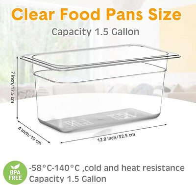 Yinder 12 Pack Plastic Food Pan 1/3 Size Commercial Food Storage Containers Pans Clear Stackable Restaurant Hotel Pans for Kitchen Fruits Vegetables Beans Corns(6 Inches High, 2.25 Gallon)