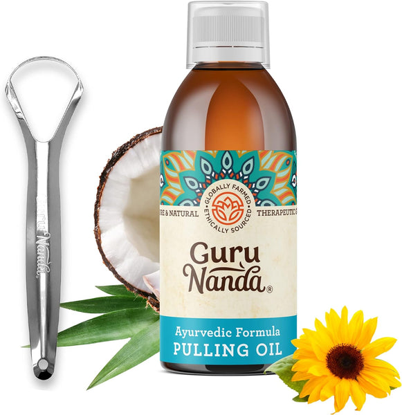 GuruNanda Oil Pulling Oil Oral Detox Oil Refreshing Ayurvedic Blend of Coconut, Sesame, Sunflower, & Peppermint Oils