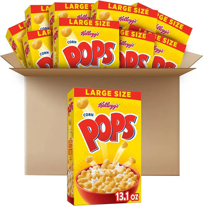 Corn Pops Cold Breakfast Cereal, 8 Vitamins and Minerals, Kids Snacks, Large Size, Original, 8.1lb Case (10 Boxes)