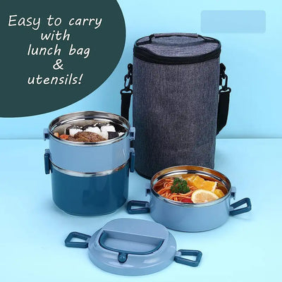 Stackable Lunch Box,YFBXG 3 Tier Stainless Steel Thermal Bento Lunch Box With Lunch Bag & Utensils (Green, 3 Tier)