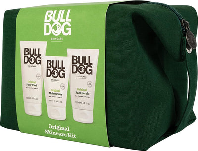 Bulldog Skincare for Men Original Skincare Kit Gift pack with Washbag, Moisturiser, Scrub & Facewash with Toiletries bag, 4pc