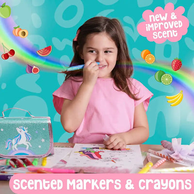 Fruit Scented Markers Set with Unicorn Pencil Case PLUS Augmented Reality Experience - STEM Toys Perfect Unicorn Gifts For Girls or For Art and Craft Colouring
