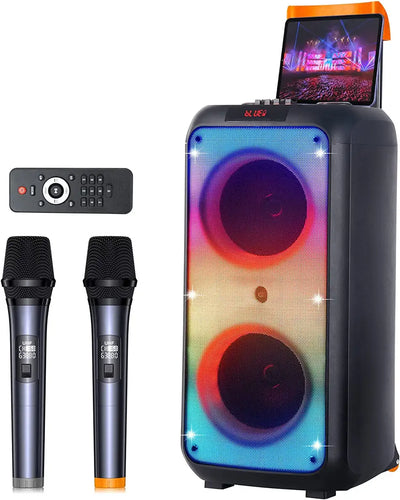 Acidoly Karaoke Machine with 2 Wireless Microphones,PA System with Disco Light, 8 Inch Subwoofer with 500W Peak Power Bluebooth Speaker for Outdoor,Support USB/TF Card/AUX in