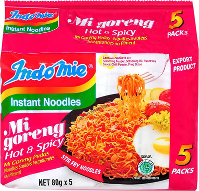 Indomie Mi Goreng Hot and Spicy Flavour Instant Noodles, 80g x 5