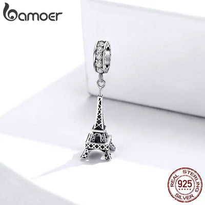 bamoer 925 Sterling Silver Retro Eiffel Tower Pendant Charm for Bracelet or Necklace 925 Sterling Silver Jewelry BSC154