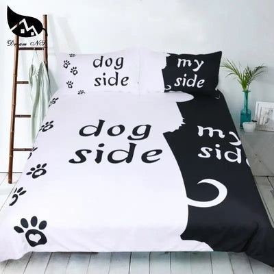 Dream NS Simple Black + White Bedding Set Cat/Dog/He and her Couple Bedclothes Pillowcase Customized Home Textiles Bed Set