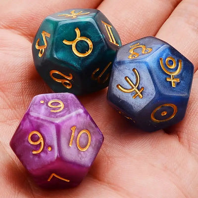 3Pcs 12-Sided Tarot Dice Resin Tweezers Astrology Tarot Constellation Divination Dice Family Friend Party Cards Game Dice