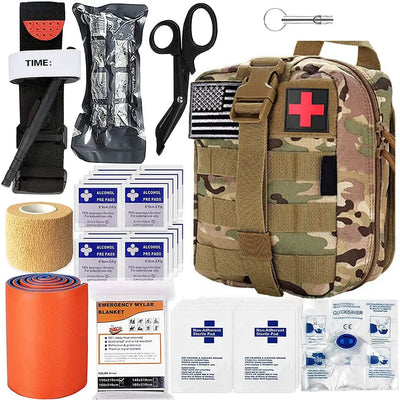 39pcs Molle Survival Gear Emergency First Aid Kit Military Tactical Admin Pouch EMT Bug Out Bag Camping Gear Supplies Hiking Car
