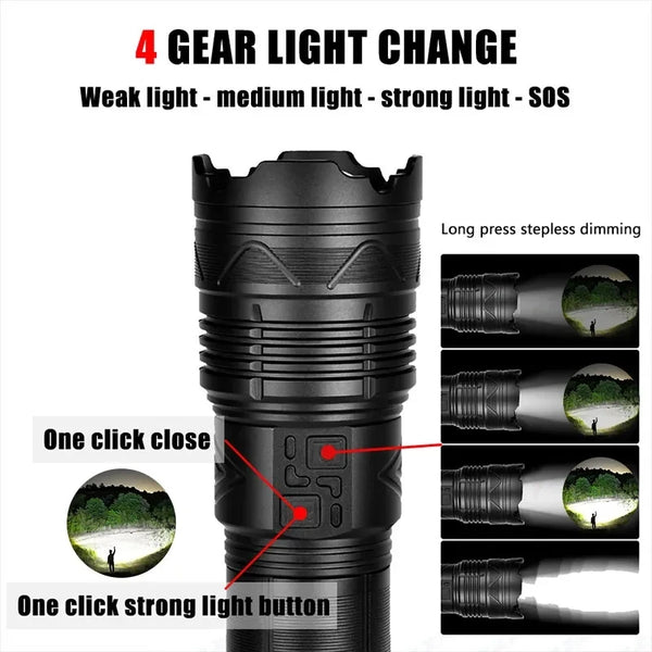 High Power Led Flashlight Super Bright Long Range Torch Rechargeable Ultra Powerful Outdoor Tactical Hand Lamp Camping Lantern