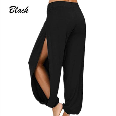 Women Fashion Yoga Pants High Waisted Slit Wide Leg Haren Pants Gym Leggings Casual Solid Hollow Workout Trousers Gym Home Wear