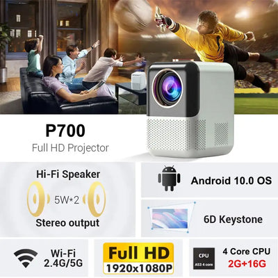Salange P700 Mini Projector Android 10 Supported 4K Full HD 1080P LED Video Beamer Wifi Home Theater Compatible with USB HDMI AV