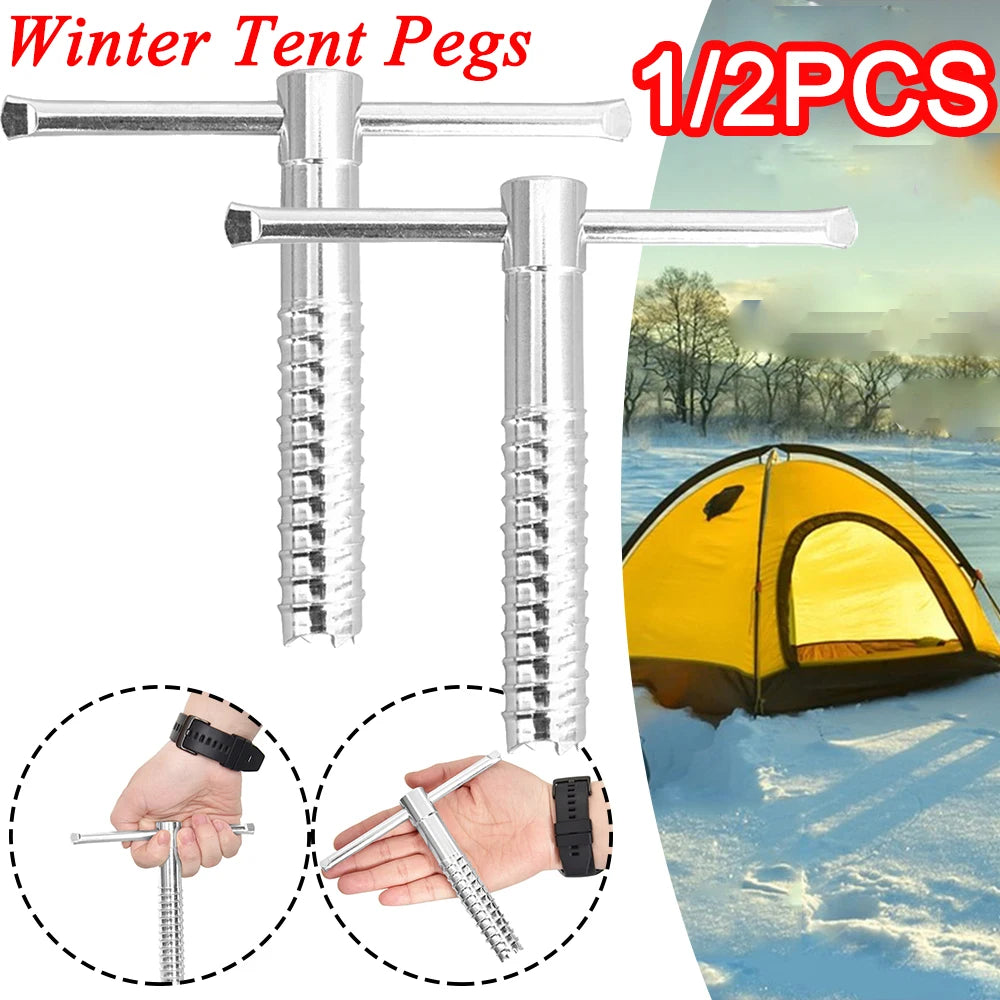 1/2PCS Outdoor Metal Winter Tent Pegs Durable Ice Fishing Drill Screw