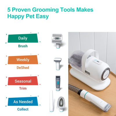 Neabot P1 Pro Dog Grooming Kit Vacuum Suction 99% Pet Hair Professional Grooming Clippers with 5 Proven Cat Pet Grooming Tools