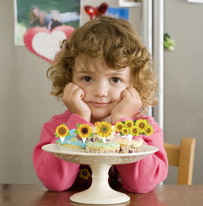 48pcs Sunflower Cake Topper Cupcake Topper DIY Wedding Birthday Party Baby Shower Cake Decorating Dessert Decoration