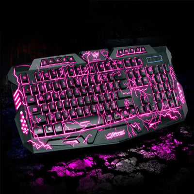 Gaming Keyboard Crack Pattern LED Illuminated Tricolor Backlight Keyboard for Computer PC Laptop