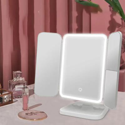 Trifold Makeup Mirror LED Lights Dorm Dressing Mirror Beauty Light up your fill light with Smart Complementary Makeup Mirror Tri