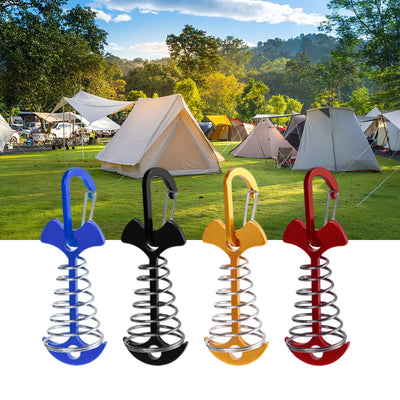 10pcs Deck Anchor Pegs Windproof Aluminum Deck Tie Down Spring Fishbone Tent Anchors Tent Rope Tensioner Guyline Cord Adjuster