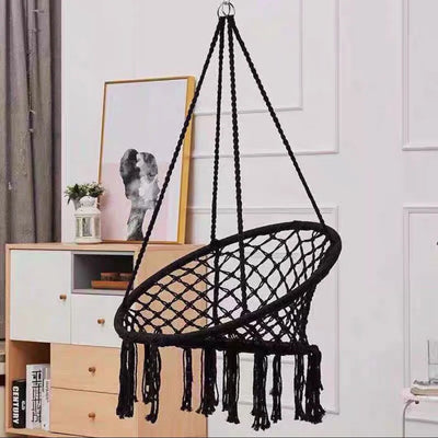 Hanging Swing Outdoor Chair Hand-knitted Tassel Comfortable Sturdy Lace Hammock for Indoor Hammock Chair with Pillow