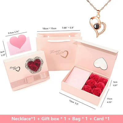 Valentines Day Rose Gift Box Soap Flower Artificial Rose Necklace Chain Storage For Wedding Girlfriend Mothers Day New Year 2022