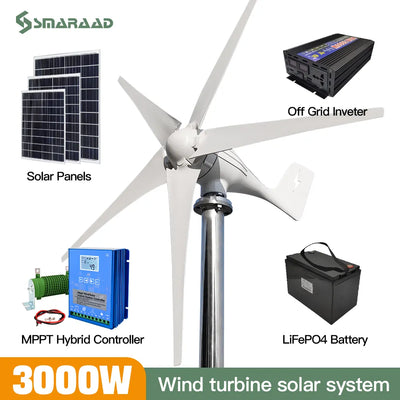 3000W Wind Turbine 12V 24V 48V Free Energy Wind Turbine With Free MPPT Controller Battery 220V For Household Use