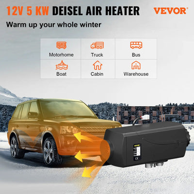 VEVOR 5KW Car Heater 12V Air Diesel Heater for Bus Auto Boats Yacht Motorhome Trailer Trucks RV 5000W Air Diesel Parking Heater