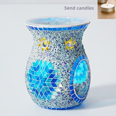 SUNFLOWER Mosaic Glass Incense Burner Candlestick Romantic Home Spa Club Essential Oil Lamp