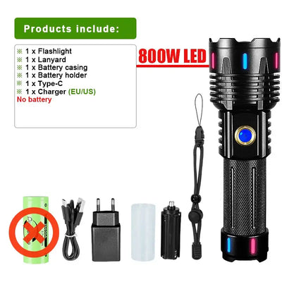 800W High Power Led Flashlights 18650 Fluorescence World&#39;s More Powerful Flashlight 4000m Rechargeable XHP360 Tactical Lanterns