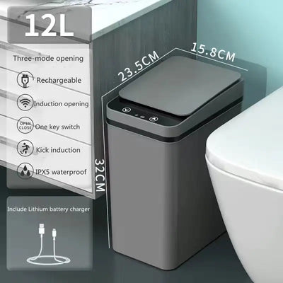 12L Intelligent Trash Can Smart Sensor Dustbin Electric Automatic Rubbish Can USB Waterproof Dustbin Home Induction Garbage Bin