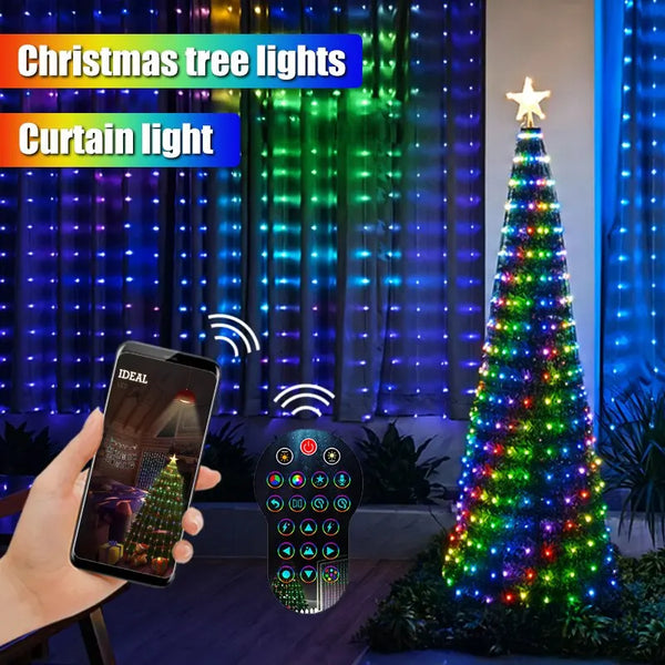 Smart App LED Window Curtain String Lights 400 LED Fairy Light DIY Programmable Pattern And Text Christmas Wedding Bedroom Decor