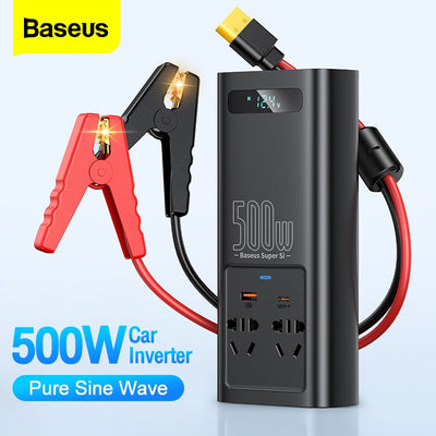 Baseus 500W Pure Sine Wave Inverter 12V to 220V 110V Current Converter Europe Camper EU US 300W Auto Power Socket Car Inverters
