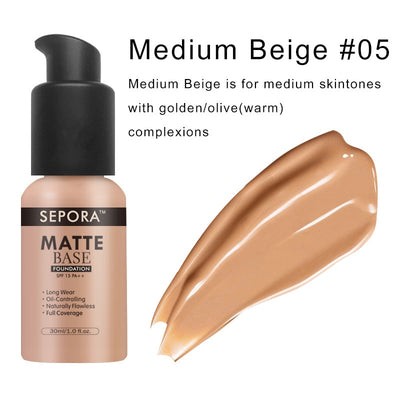 30ml SEPORA 6-Color Matte Liquid Foundation Oil Control Waterproof Full Coverage Facial Natural Concealer Base Makeup Cosmetics