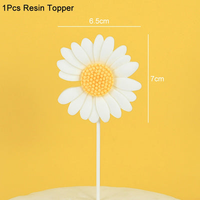 Resin Daisy Flower Cake Toppers for Kids Girls Daisy Birthday Party Cake DIY Decoration Wedding Baby Shower Paper Cupcake Topper