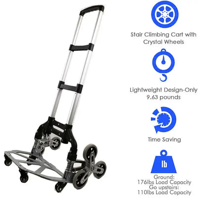 88lbs Stair Climbing Cart Folding Trolley Heavy Duty Portable Folding Hand Truck Dolly Cart with Adjustable Handle