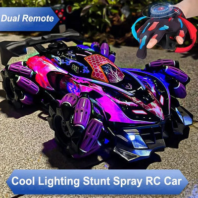Dual Remote Control Drift Rc Car Led Light Music 2.4g Gloves Gesture Radio Control Spray Stunt Car 4wd Electric Children Toys