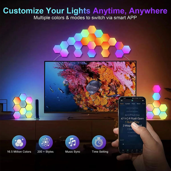 12/8Pcs Touch Sensor LED Night Light Hexagon Wall Light APP Bluetooth Control Music Sync Lights Home Decor RGB Gamer room Decor
