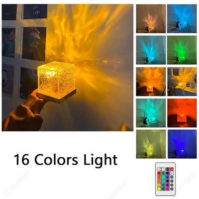 Claeted LED Dynamic Water Ripple Projector Night Lights Flame Atmosphere Table Lamp for Bedsides Livingroom Home Decor Lamps