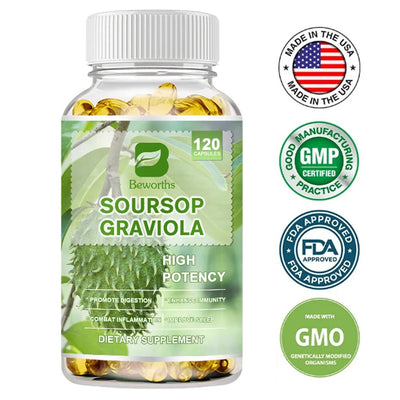 BEWORTHS Soursop Graviola Leaves Capsules for Cell Support,Regeneration,Stress Relief,Immune Enhancement Herbal Plant Extract