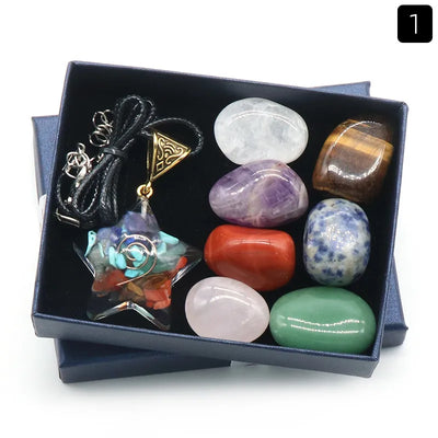 Natural Healing Quartz 7 Chakras Reiki Stones Mineral Collection Pendant Bracelet Necklace Jewelry Spiritual Products Gift Box