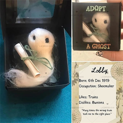 New Adopt A Ghost  Super Cute Little Pocket Ghost With A Tiny Scroll, Mini Plush Stuffed Ghost Doll For Halloween Decors Toy