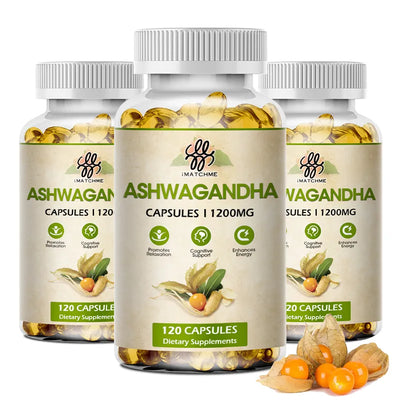 Ashwagandha Extract Capsules for Stress Relief, Help bad Mood, Improve Sleep, Brain Health, Memory, Strength Boosts Immunity