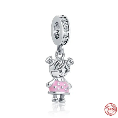 925 Sterling Silver Cute Little Boy & Girl Dangle Charm Bead For Women Gift Fit Original Bracelet Pendant DIY Jewelry