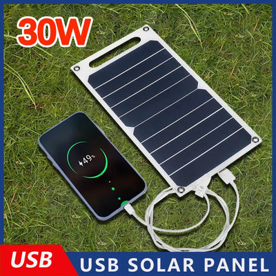 Solar Panel 30W With USB Waterproof Outdoor Hiking And Camping Portable Battery Mobile Phone Charging Bank  Charging Panel  6.8V
