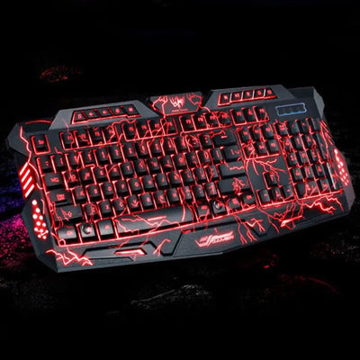 Gaming Keyboard Crack Pattern LED Illuminated Tricolor Backlight Keyboard for Computer PC Laptop