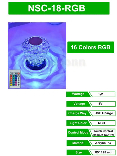 3/16 Colors LED Crystal Table Lamp Remote Control Rose Light Romantic Diamond Atmosphere Lighting Touch Adjustable Night Lights