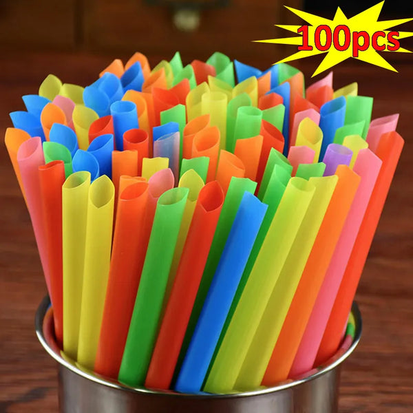 100pcs Disposable Straws Colorful Plastic Wide Straw Milk Tea Juice Cocktail Drink Straw Birthday Party Kitchenware Supplies