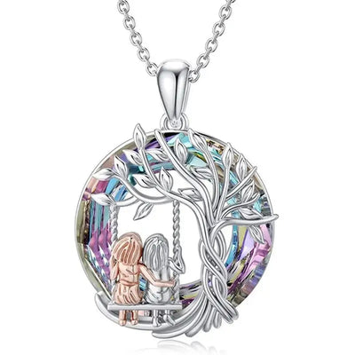 Creative Sister Crystal Necklace Stainless Steel Life Tree Pendant Engagement Necklaces for Women Stainless Steel Jewelry Gift